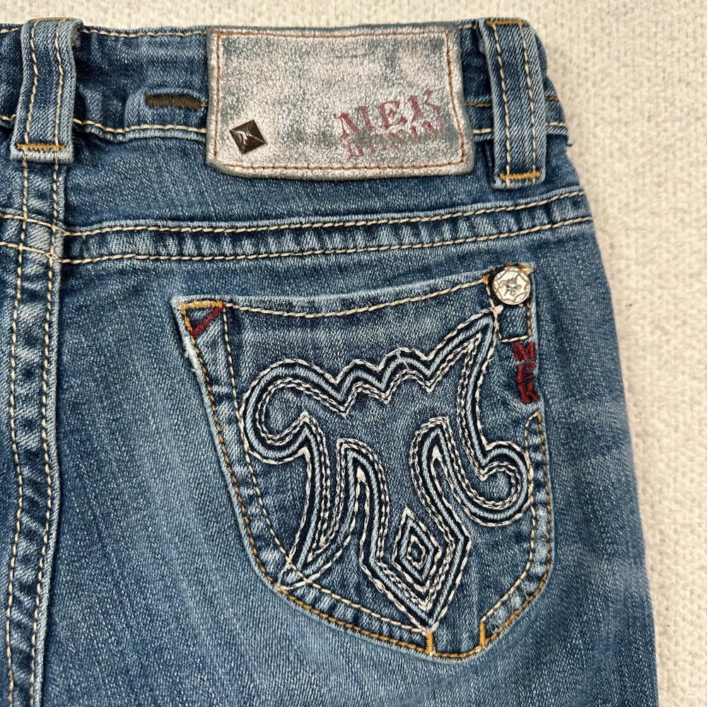 Mek Denim Osaka Straight Leg‎ Jeans Womens 27x34 (27x30.5) Low Rise Embroidered